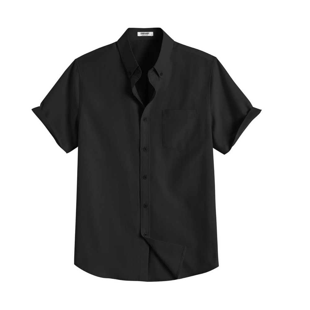 COOFANDY Mens Short Sleeve Oxford Shirt Black Button Down Collar Pocket 3XL